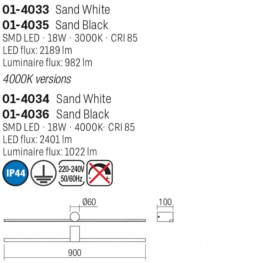 Wall lamp Smarter Row, metal, sand black, LED, 18W, 982 lumens, warm white 3000K, L.90 cm, IP44