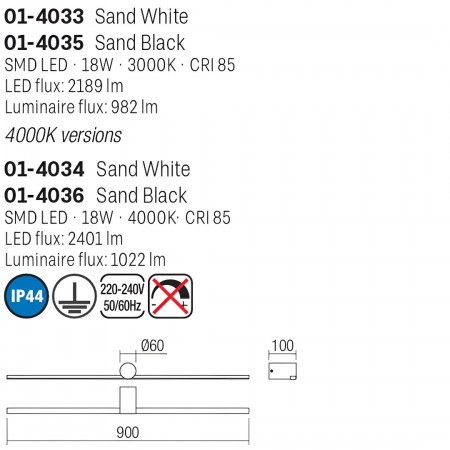 Wall lamp Smarter Row, metal, sand black, LED, 18W, 1022 lumens, neutral white 4000K, L.90 cm, IP44