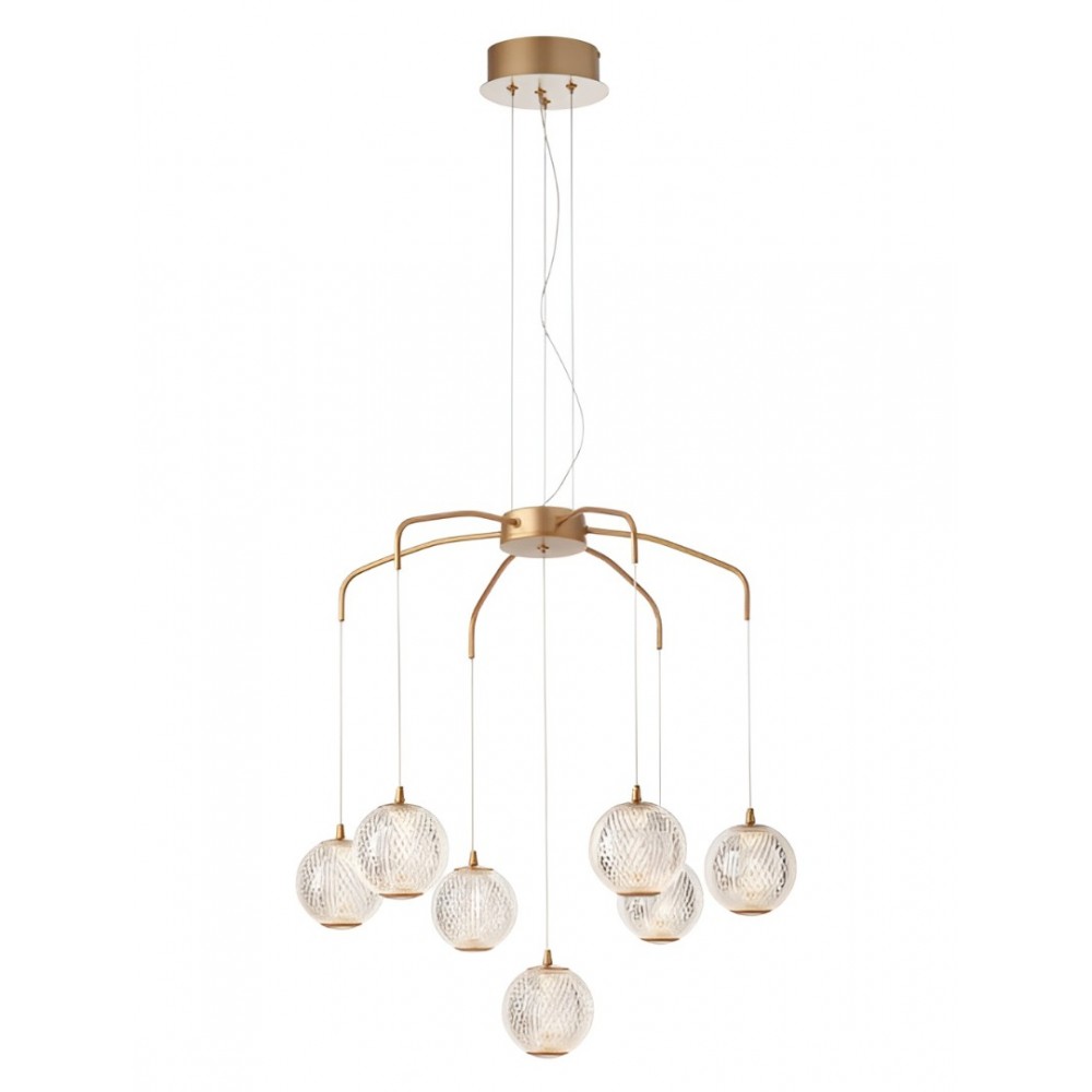 Suspension Smarter Gianet, metal, matt gold, LED, 28W, 2439 lumens, warm white 3000K, L.65 cm