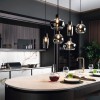 Suspension Smarter Atlantis, metal, smoky glass, sand black, 6XE27, L.75 cm