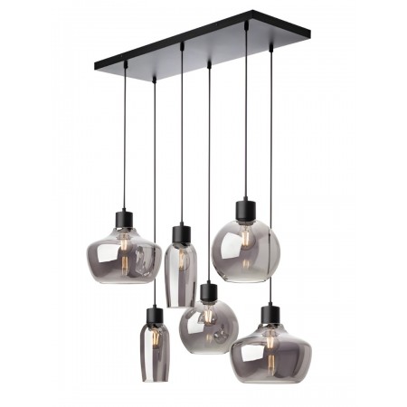 Suspension Smarter Atlantis, metal, smoky glass, sand black, 6XE27, L.75 cm