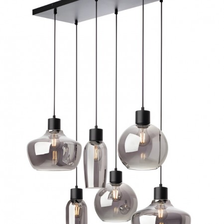Suspension Smarter Atlantis, metal, smoky glass, sand black, 6XE27, L.75 cm