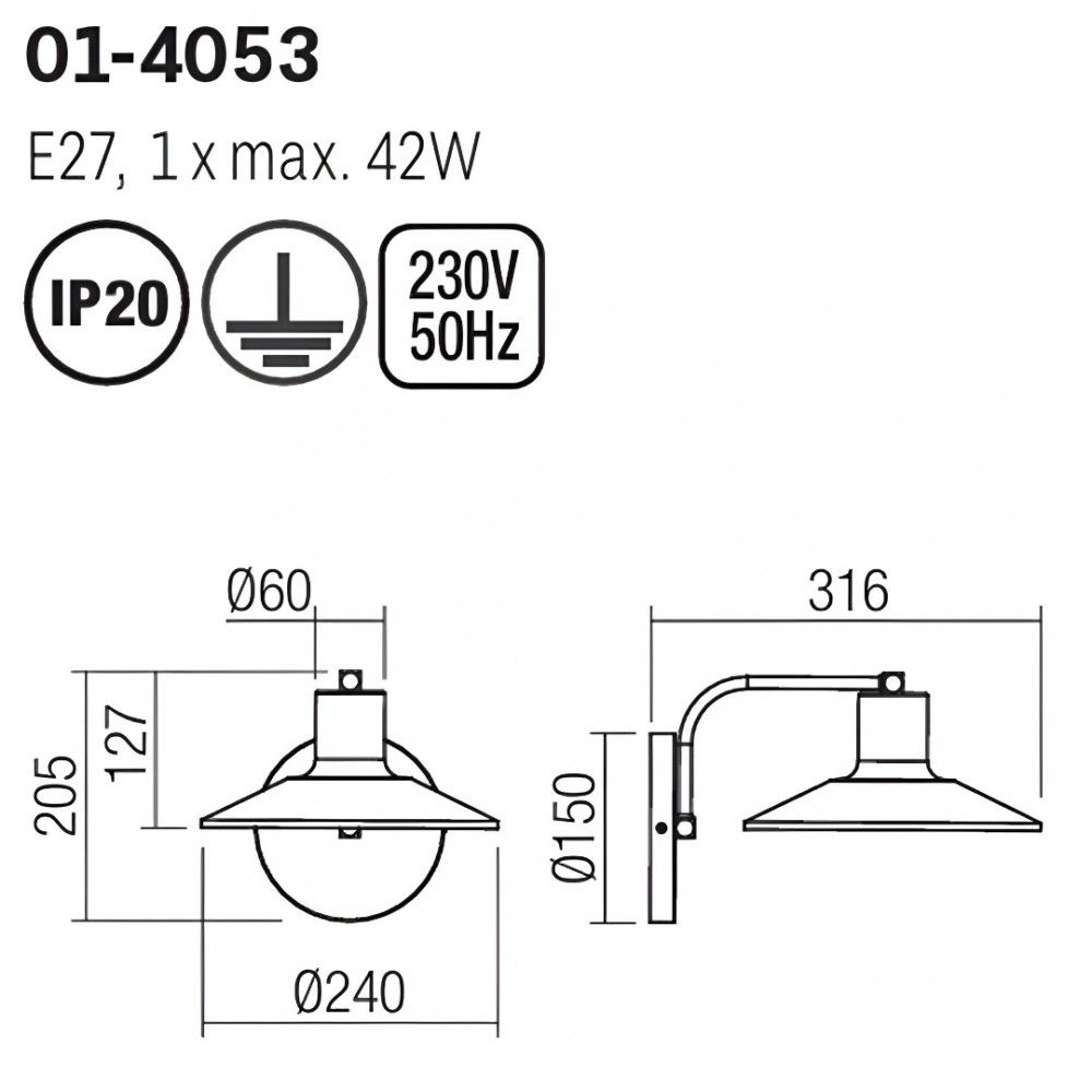Wall lamp Smarter Fresno, metal, natural wood, sand black, 1XE27, H.20 cm
