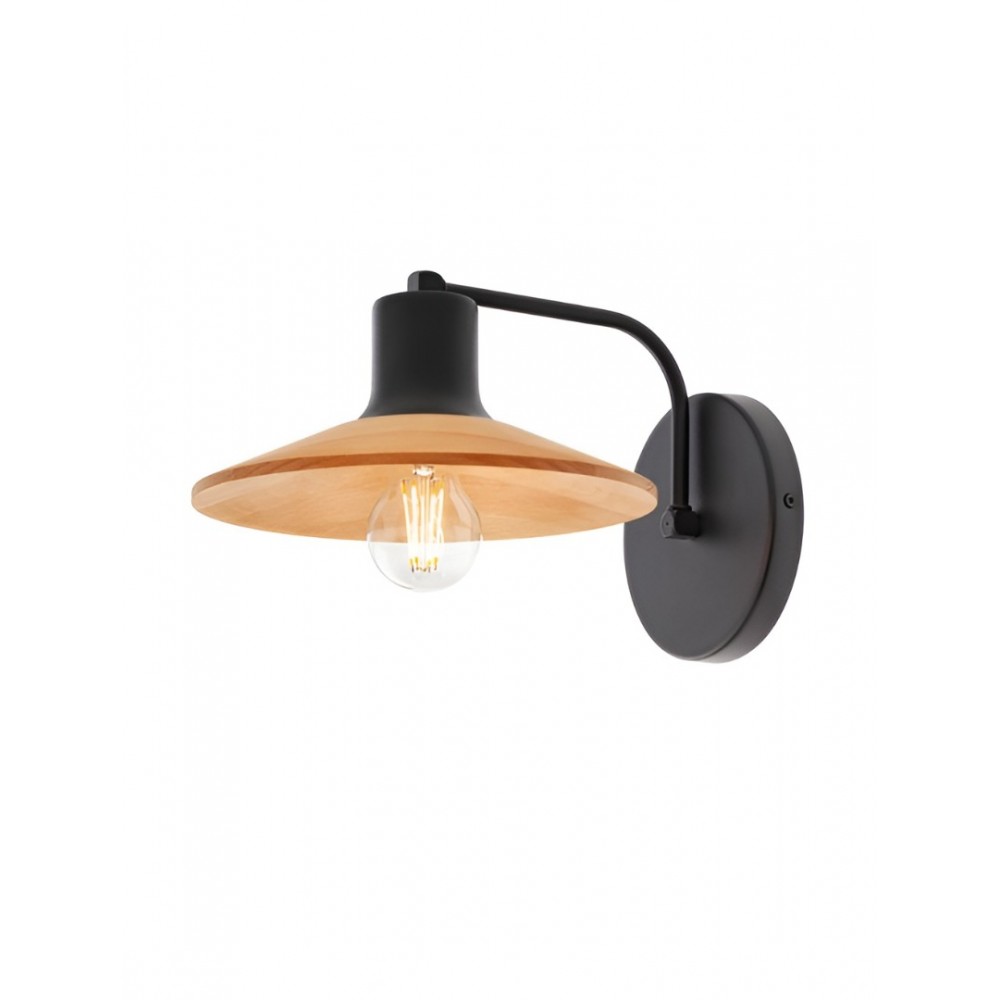 Wall lamp Smarter Fresno, metal, natural wood, sand black, 1XE27, H.20 cm