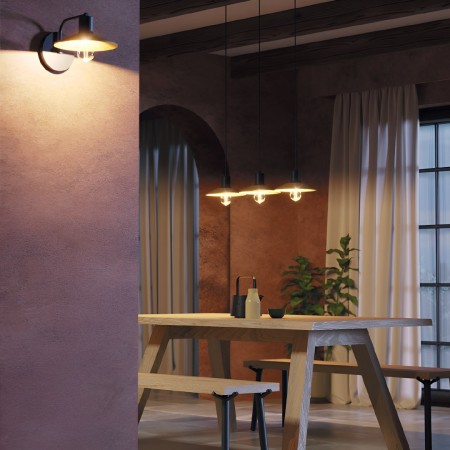 Suspension Smarter Fresno, metal, natural wood, sand black, 4XE27, L.83 cm
