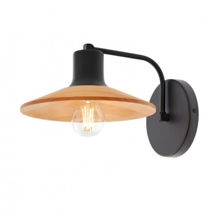 Wall lamp Smarter Fresno, metal, natural wood, sand black, 1XE27, H.20 cm