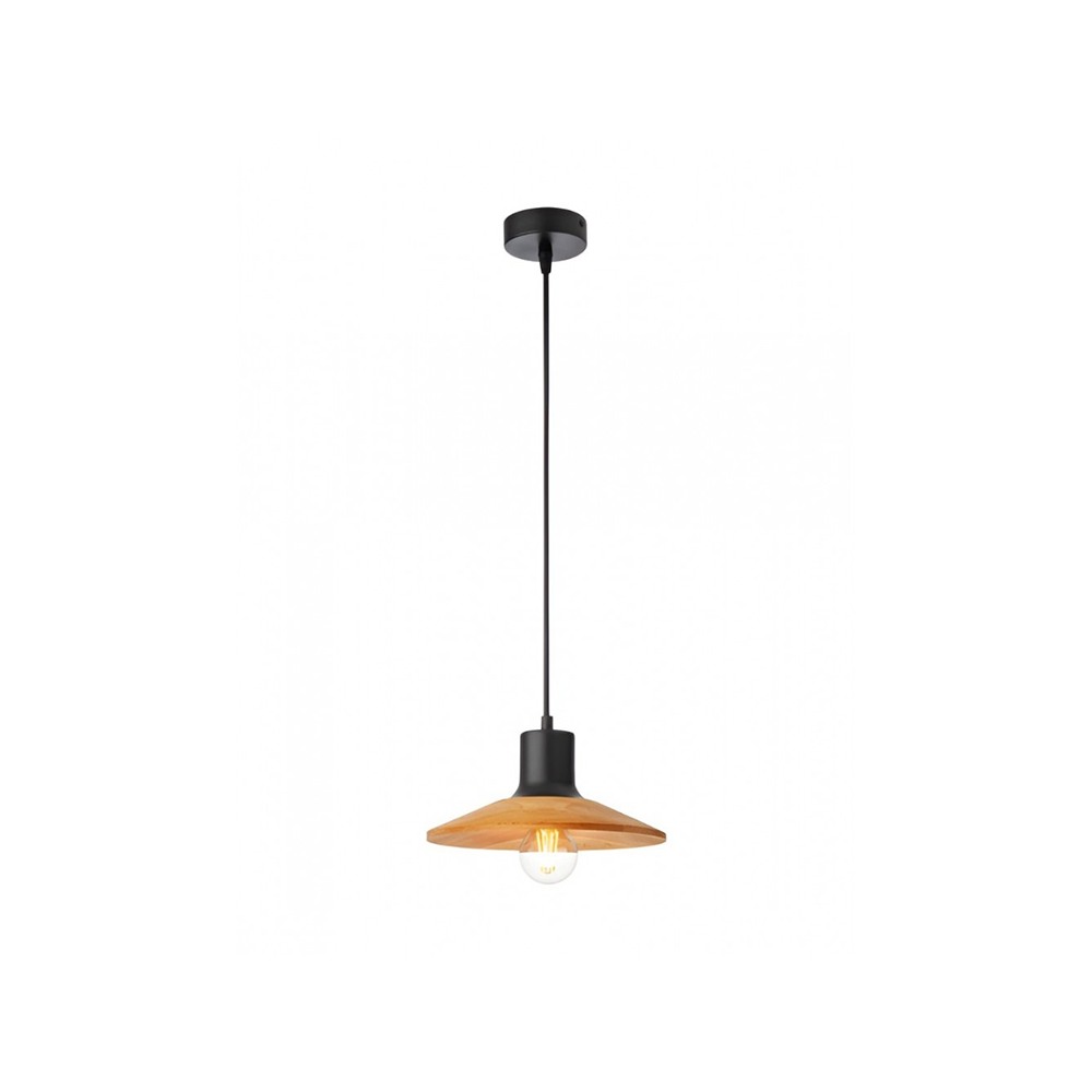 Suspension Smarter Fresno, metal, natural wood, sand black, 1XE27, D.24 cm