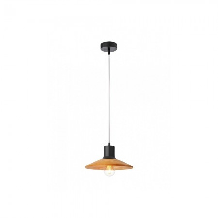 Suspension Smarter Fresno, metal, natural wood, sand black, 1XE27, D.24 cm