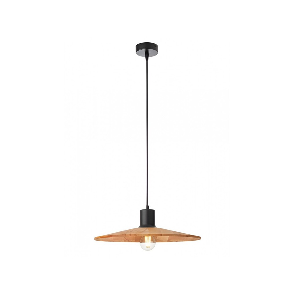 Suspension Smarter Fresno, metal, natural wood, sand black, 1XE27, D.40 cm
