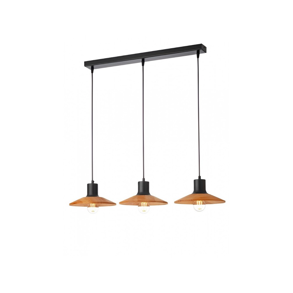 Suspension Smarter Fresno, metal, natural wood, sand black, 4XE27, L.83 cm