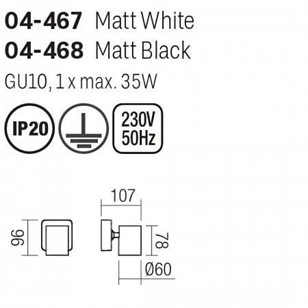 Wall/ ceiling lamp Smarter Cameo, metal, matt black, 1XGU10, H.10 cm
