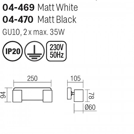 Wall/ ceiling lamp Smarter Cameo, metal, matt black, 2XGU10, L.25 cm