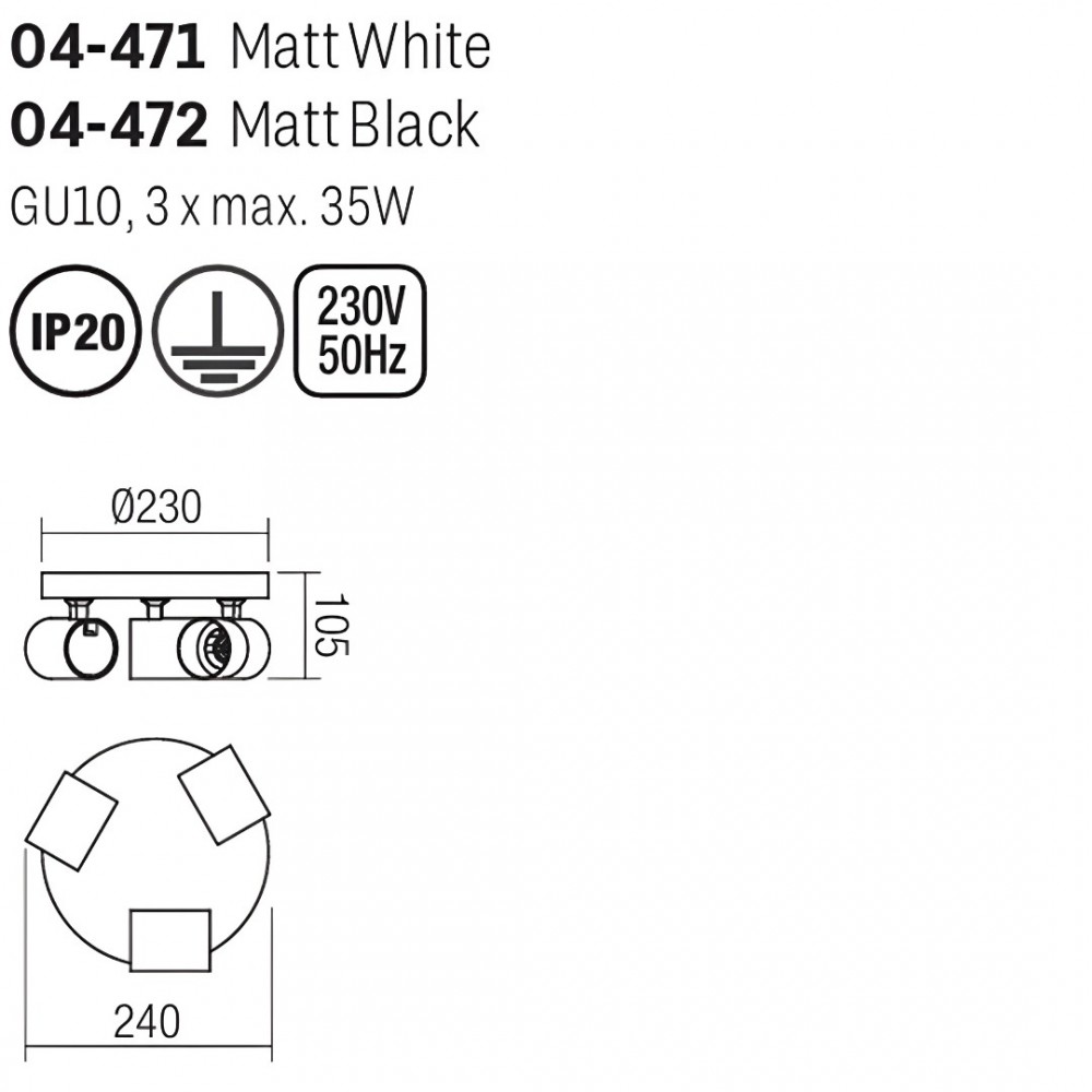 Ceiling lamp Smarter Cameo, metal, matt white, 3XGU10, D.24 cm