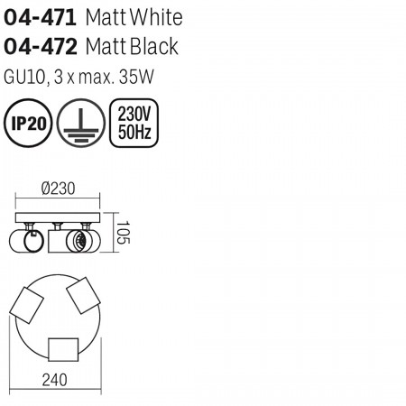Ceiling lamp Smarter Cameo, metal, matt white, 3XGU10, D.24 cm