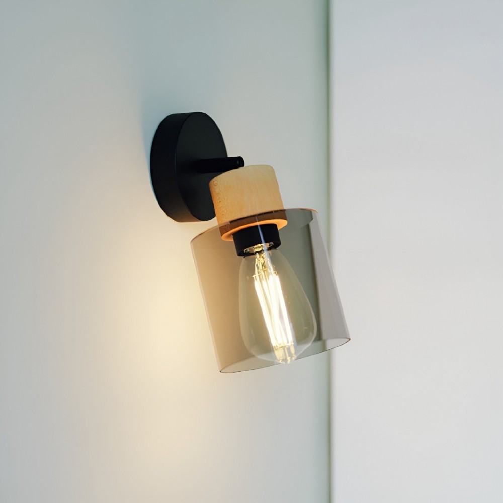 Wall/ceiling lamp Smarter Hansen, metal, smoked glass, sand black, 1XE27, H.14 cm