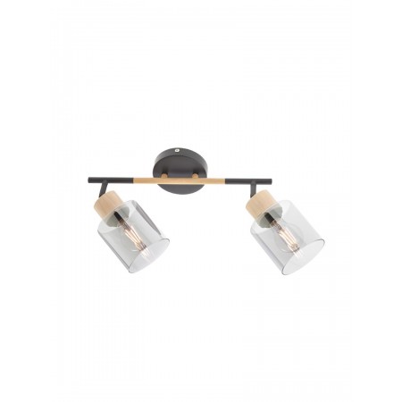 Wall/ceiling lamp Smarter Hansen, metal, smoked glass, sand black, 2XE27, L.43 cm