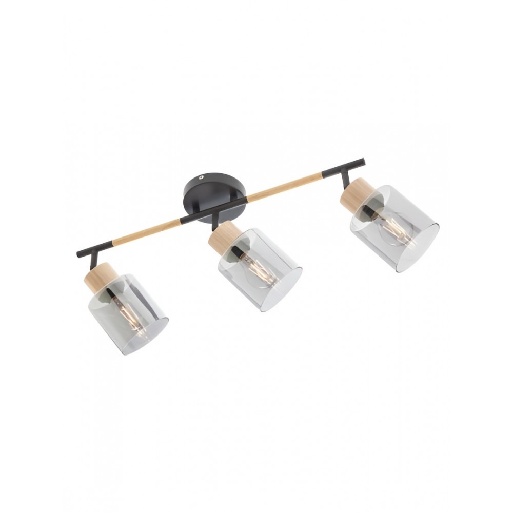 Wall/ceiling lamp Smarter Hansen, metal, smoked glass, sand black, 3XE27, L.63 cm