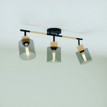 Wall/ceiling lamp Smarter Hansen, metal, smoked glass, sand black, 3XE27, L.63 cm