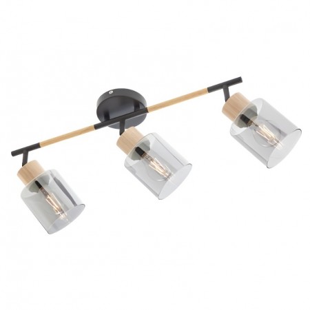 Wall/ceiling lamp Smarter Hansen, metal, smoked glass, sand black, 3XE27, L.63 cm
