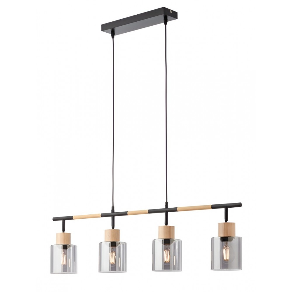 Suspension Smarter Hansen, metal, smoked glass, sand black, 4XE27, L.90 cm
