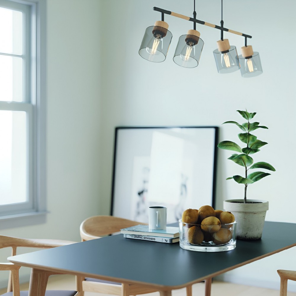 Suspension Smarter Hansen, metal, smoked glass, sand black, 4XE27, L.90 cm