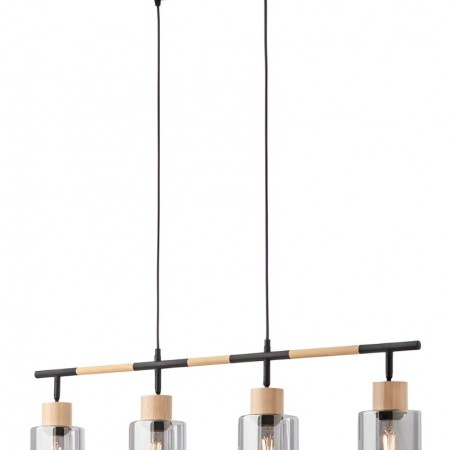 Suspension Smarter Hansen, metal, smoked glass, sand black, 4XE27, L.90 cm
