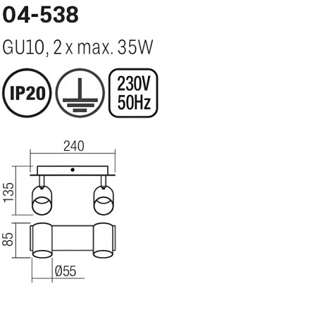Wall/ceiling lamp Smarter Crius, metal, matt brass/matt black, 2XGU10, L.24 cm