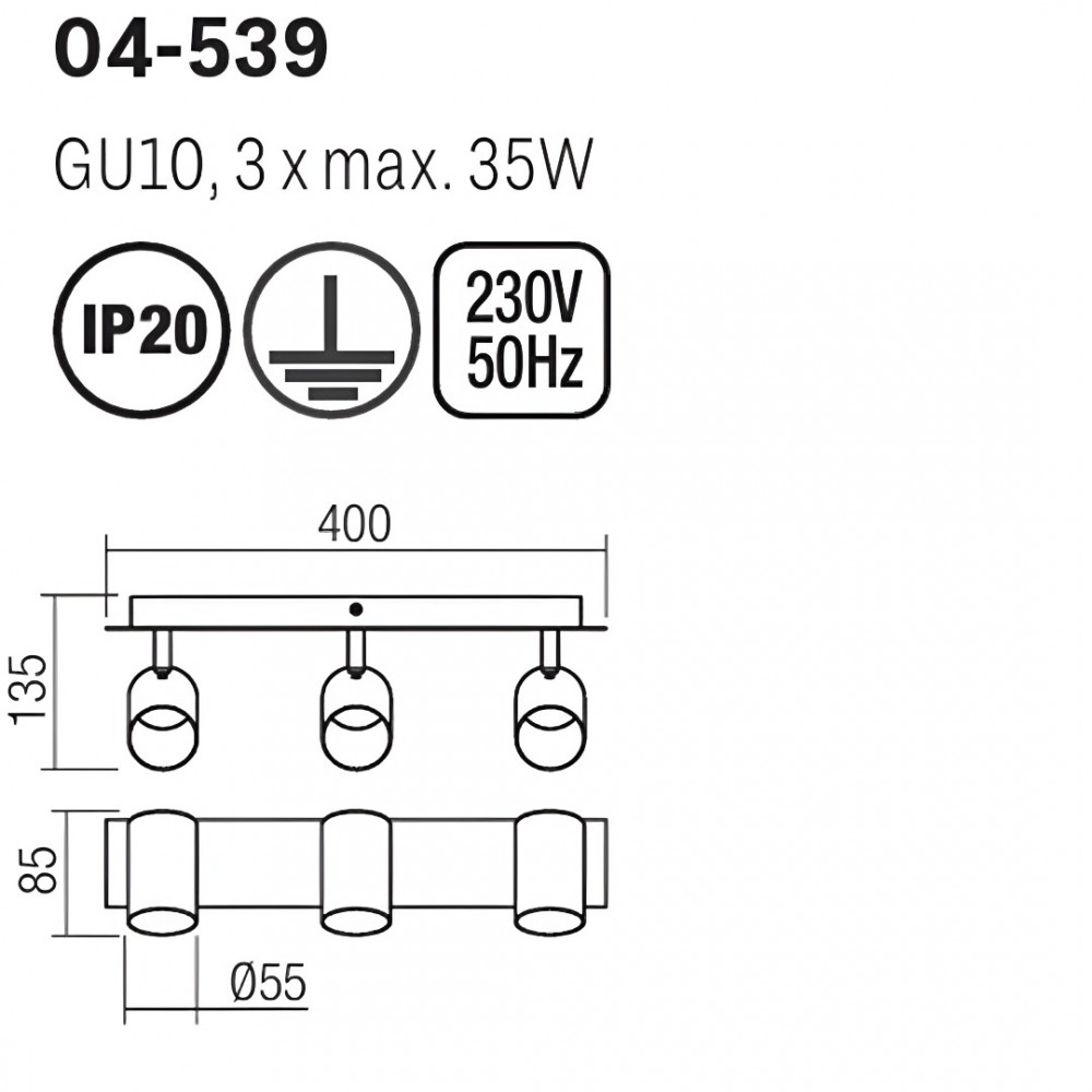 Wall/ceiling lamp Smarter Crius, metal, matt brass/matt black, 3XGU10, L.40 cm