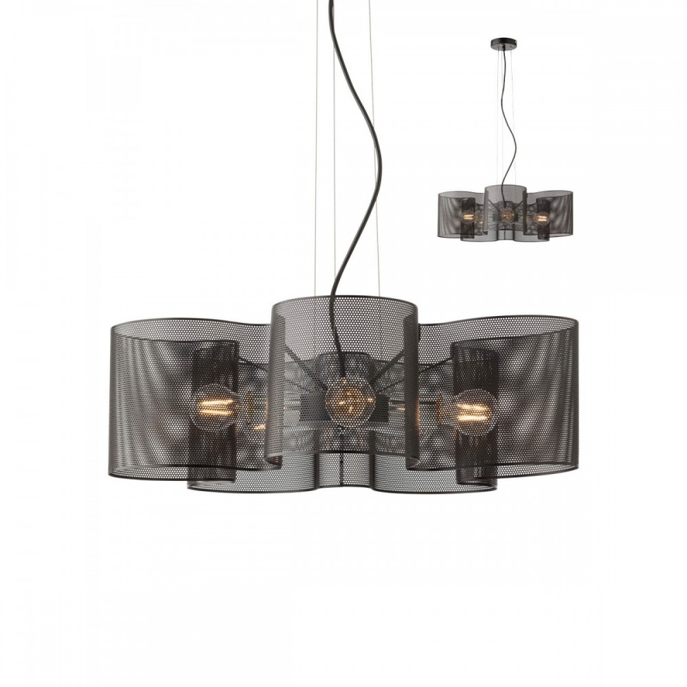 Suspension Redo Formi, metal, matt black, 5XE27, D.60 cm