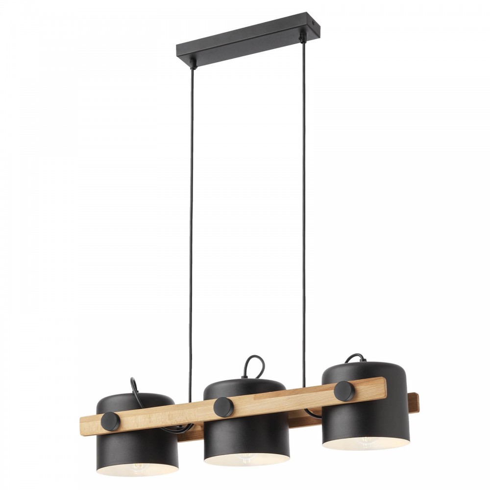 Suspension Smarter Pooh, metal, wood, black, 3XE27, L.70 cm