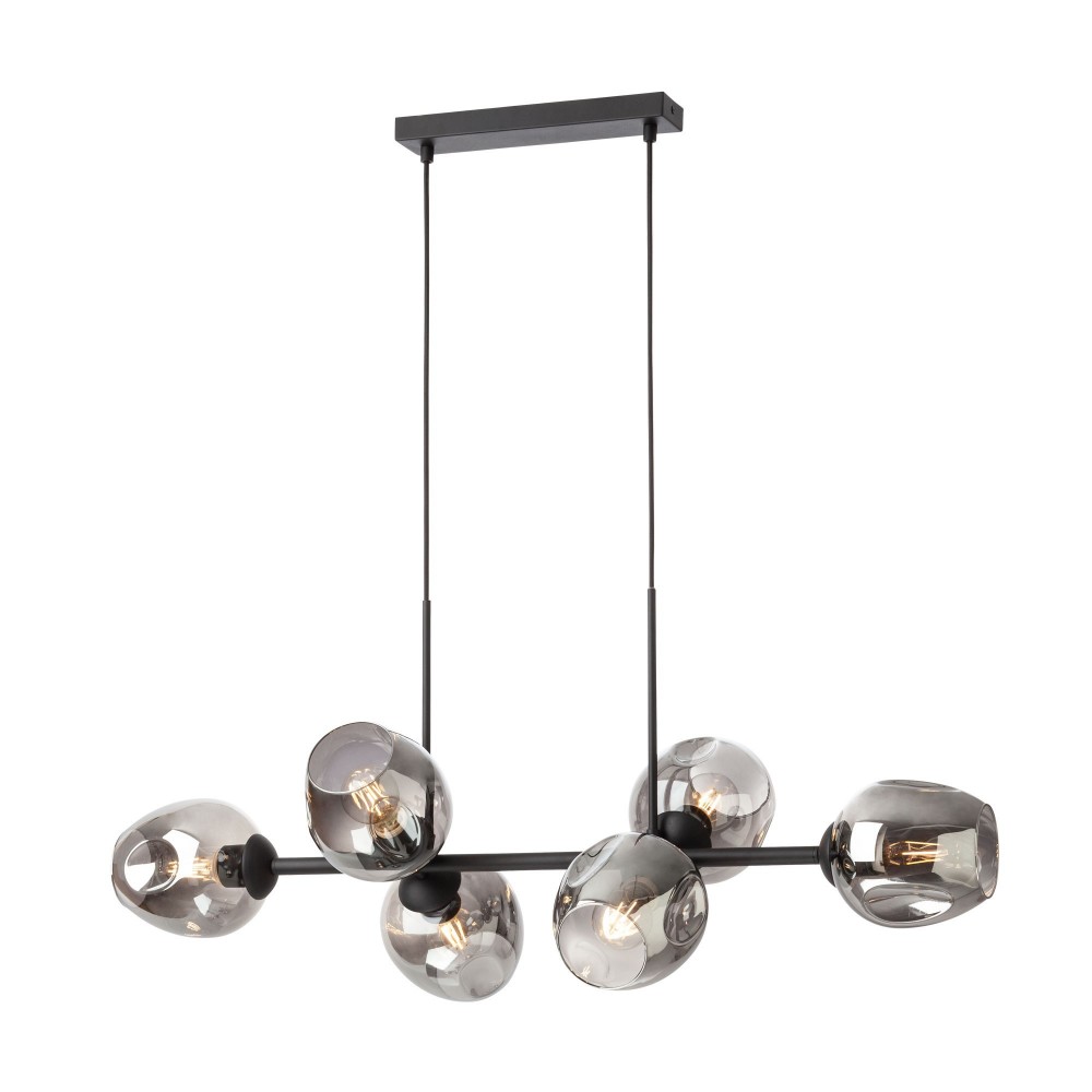 Suspension Smarter Pierce, metal, glass, matt black, 6XE27, L.97 cm