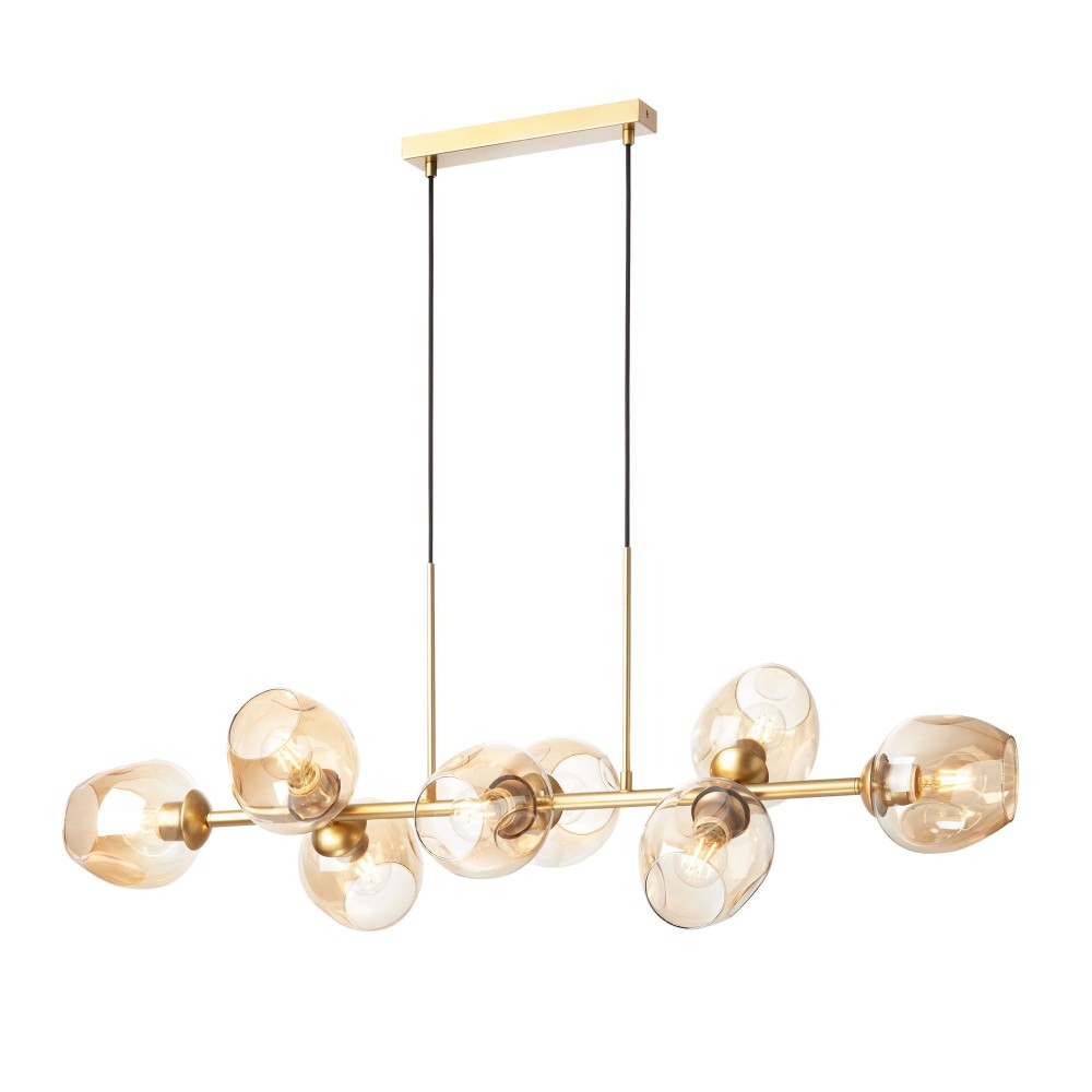 Suspension Smarter Pierce, metal, glass, matt gold, 8XE27, L.120 cm