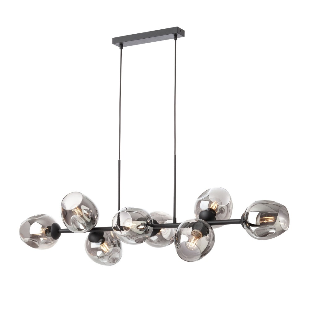 Suspension Smarter Pierce, metal, glass, matt black, 8XE27, L.120 cm