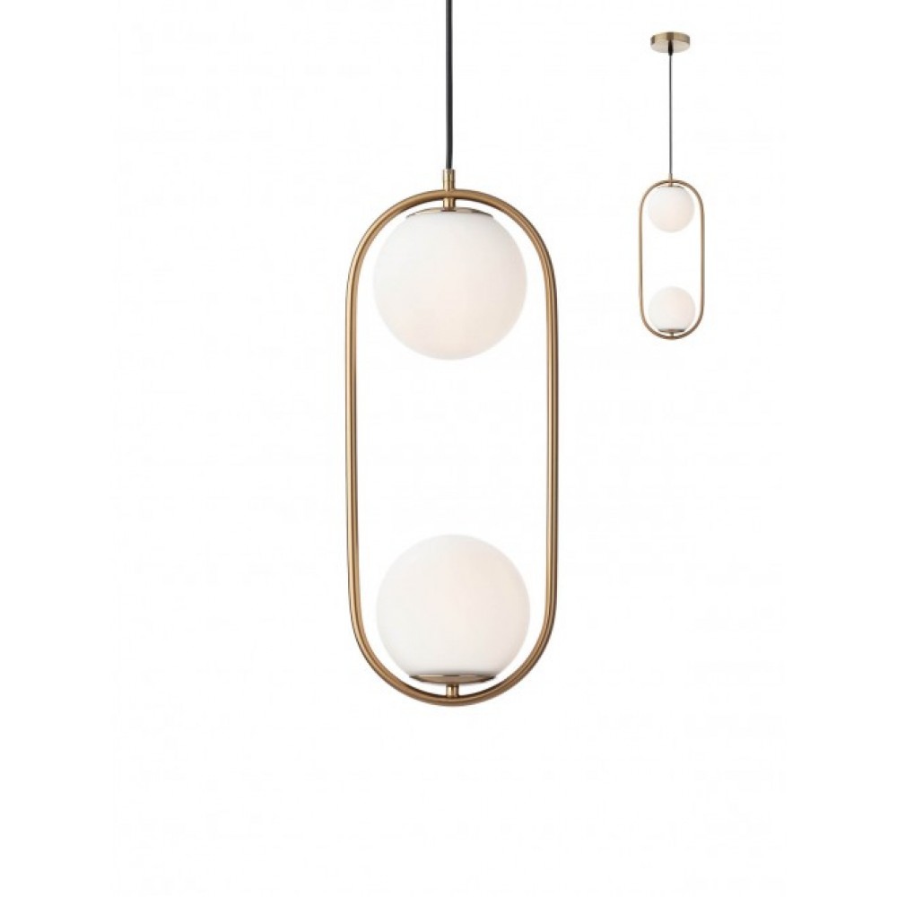 Suspension Smarter Niva, metal, glass, satin gold, 2XE14, L.20 cm