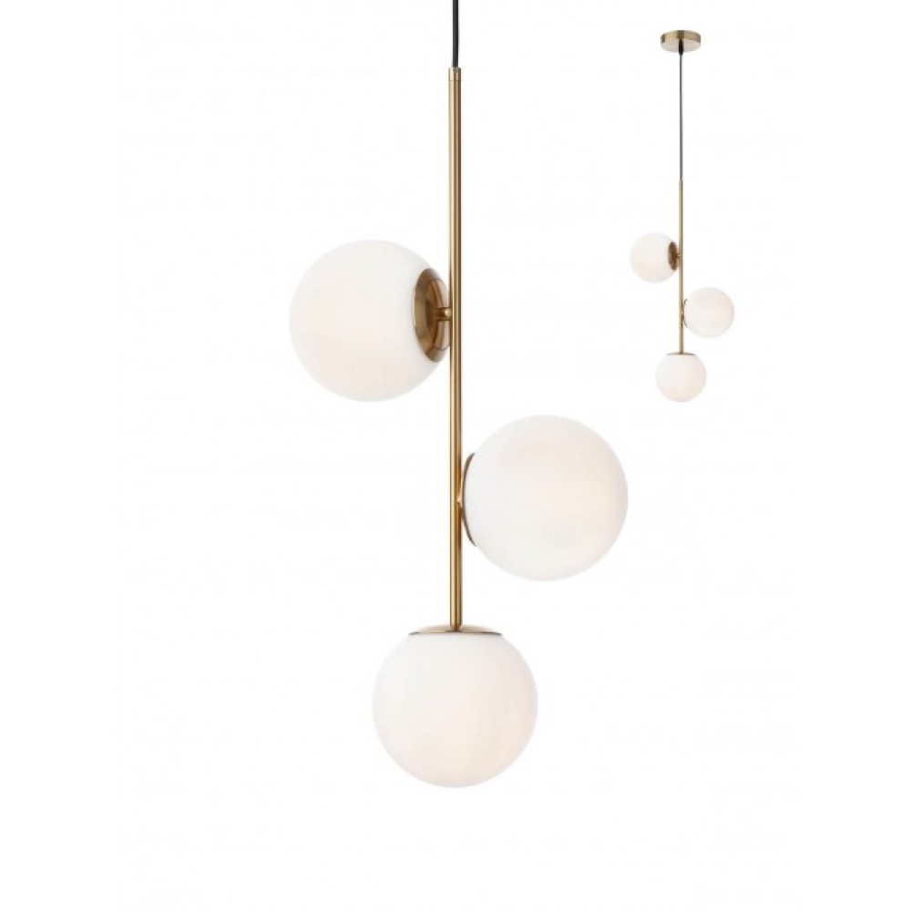 Suspension Smarter Niva, metal, matte gold, glass, 3xE14, L.33 cm