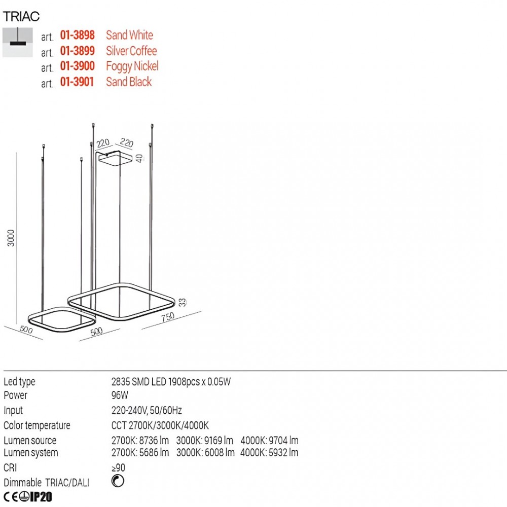 Suspension Redo Orion, metal, silver coffee, dimmable, LED CCT, 96W, 6008 lumens, 2700K/3000K/4000K, L.50/75 cm
