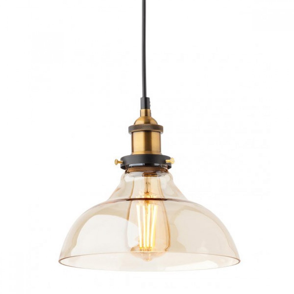 Suspension Smarter Saville, metal, glass, black/antique brass, 1XE27, D.24 cm
