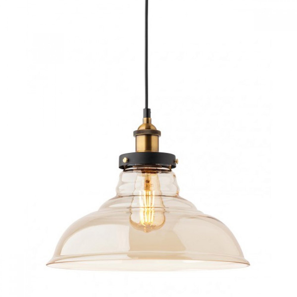 Suspension Smarter Saville, metal, glass, black/antique brass, 1XE27, D.35 cm