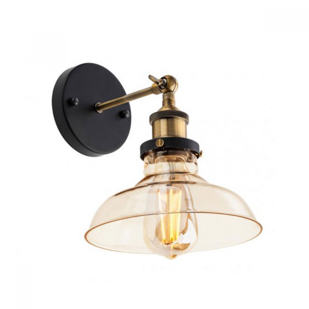 Wall lamp Smarter Saville, metal, glass, black/antique brass, 1XE27, H.26 cm