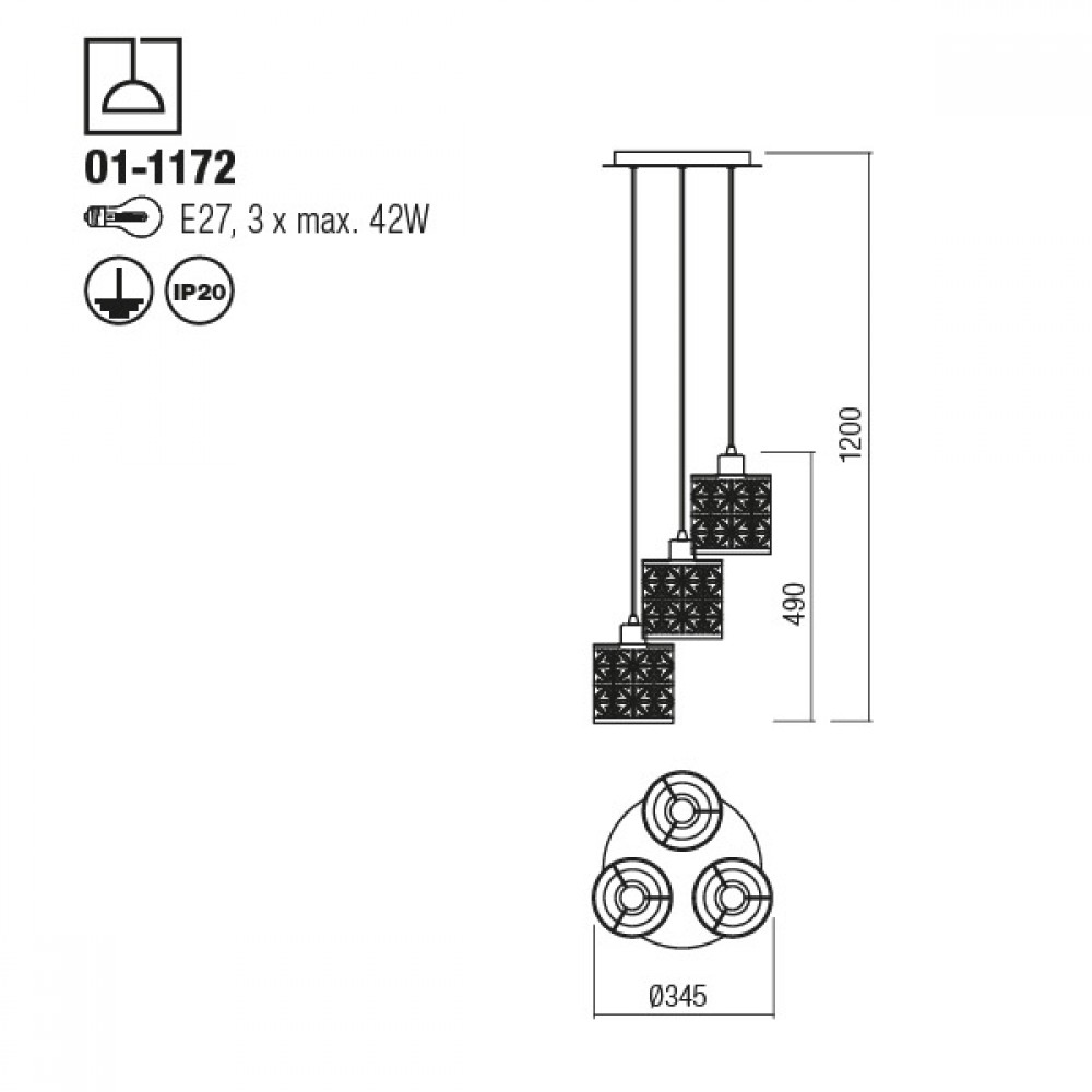 Suspension Smarter Vanilla, metal, black, 3XE27, D.34 cm