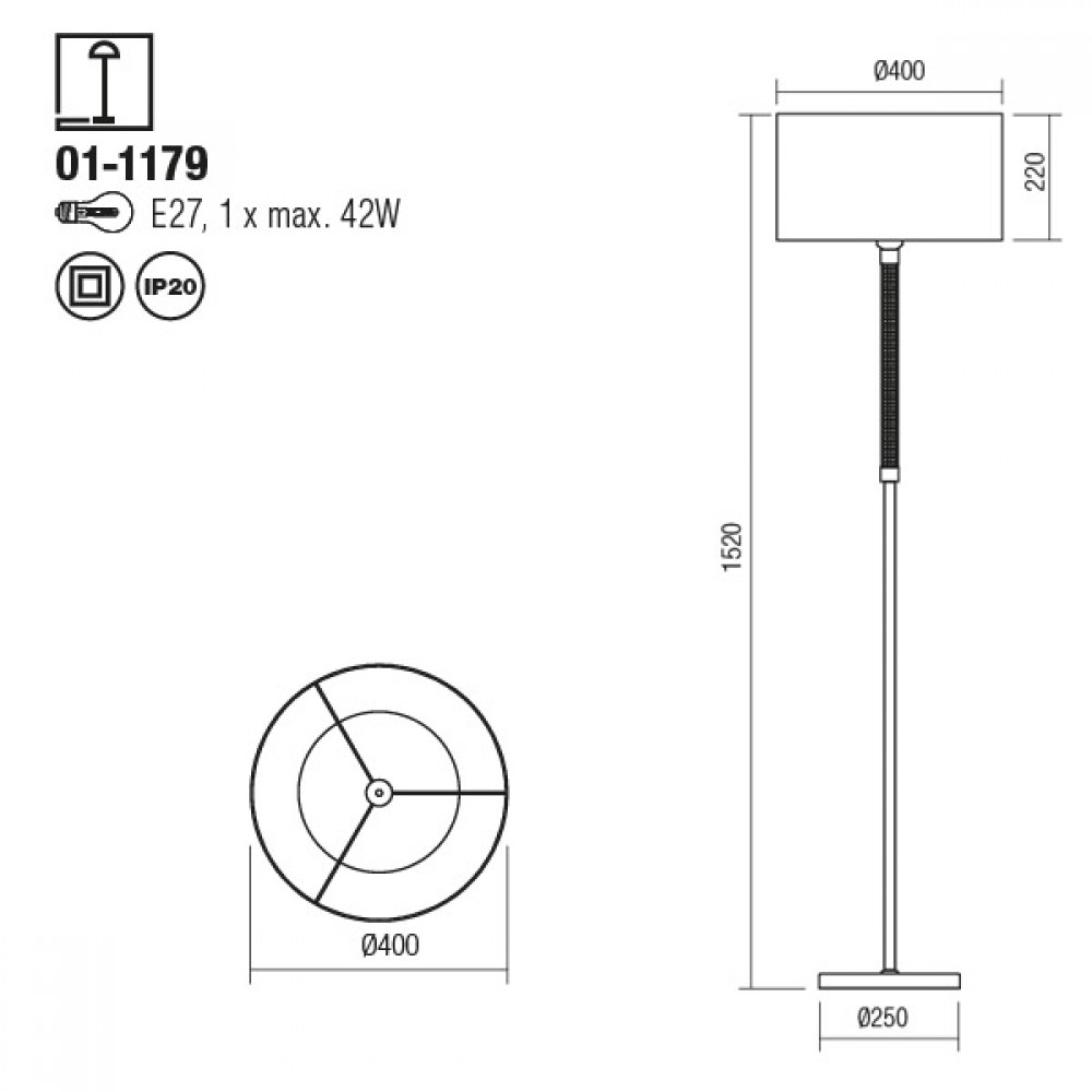 Floor lamp Smarter Astrid, metal, chrome, fabric, 1XE27, H.152 cm
