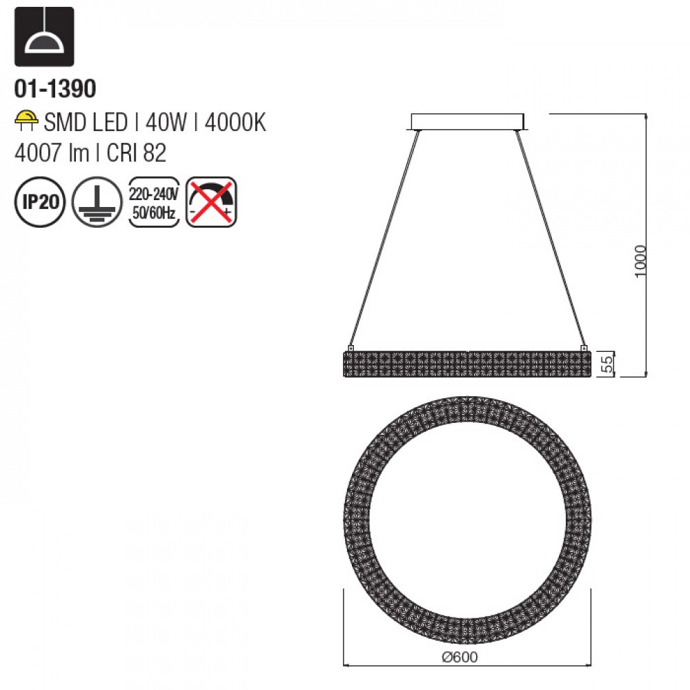 Suspension Smarter Metis, metal, chrome, LED, 40W, 4007 lumens, neutral white 4000K, D.60 cm
