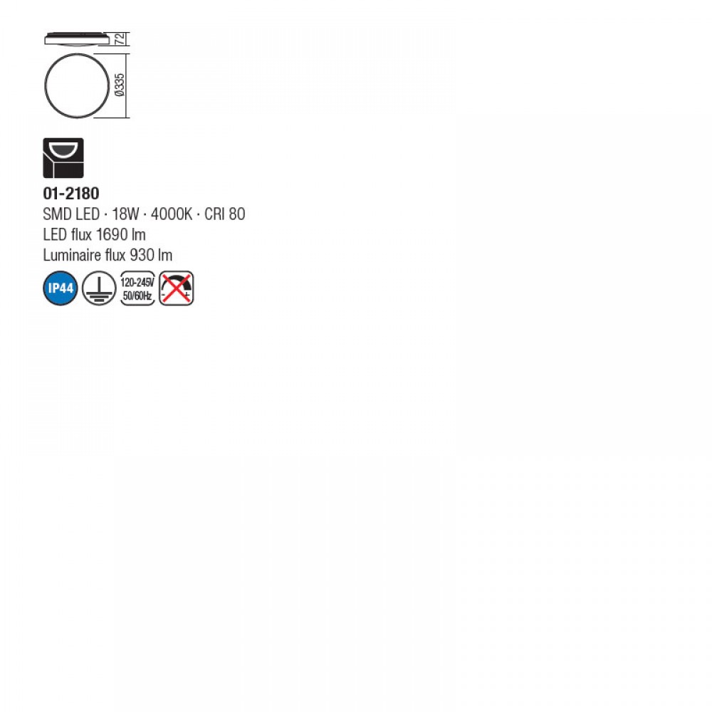 Ceiling lamp Smarter Amon, metal, chrome, LED, 18W, 930 lumens, neutral white 4000K, D.33.5 cm