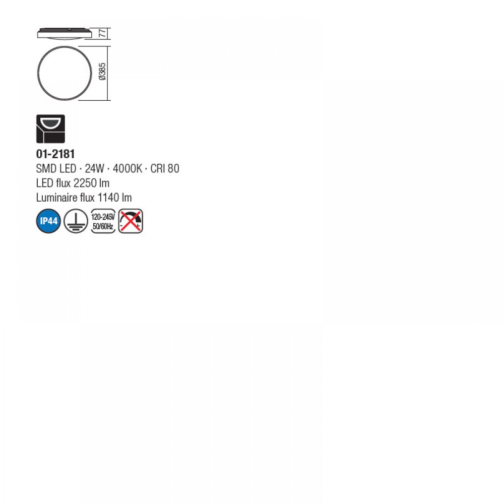 Ceiling lamp Smarter Amon, metal, chrome, LED, 24W, 1140 lumens, neutral white 4000K, D. 38,5 cm