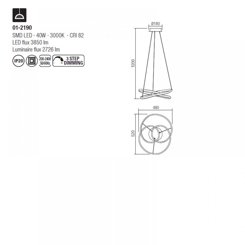 Suspension Smarter Sintra, metal, matt white, LED, 40W, 2726 lumens, warm white 3000K, L.52 cm