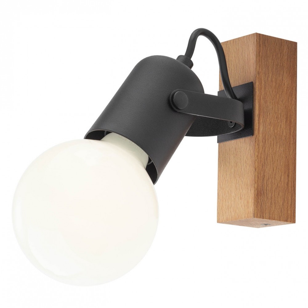 Wall lamp Smarter Taffi, metal, wood, sand black, 1XE27, H.13 cm
