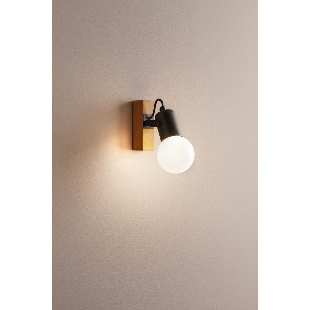 Wall lamp Smarter Taffi, metal, wood, sand black, 1XE27, H.13 cm