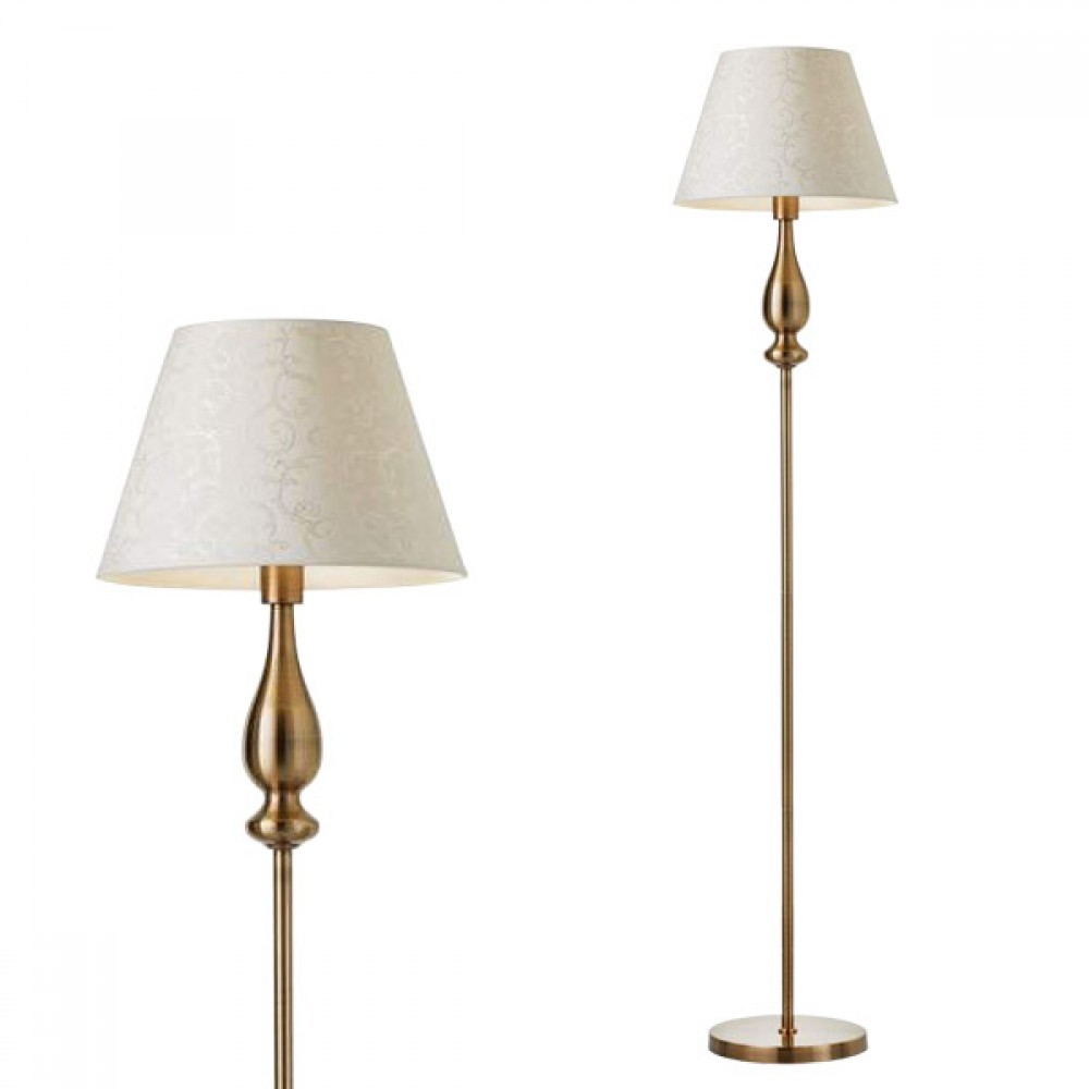 Floor lamp Smarter Fabiola, metal, fabric, brass, 1XE27, H.155 cm