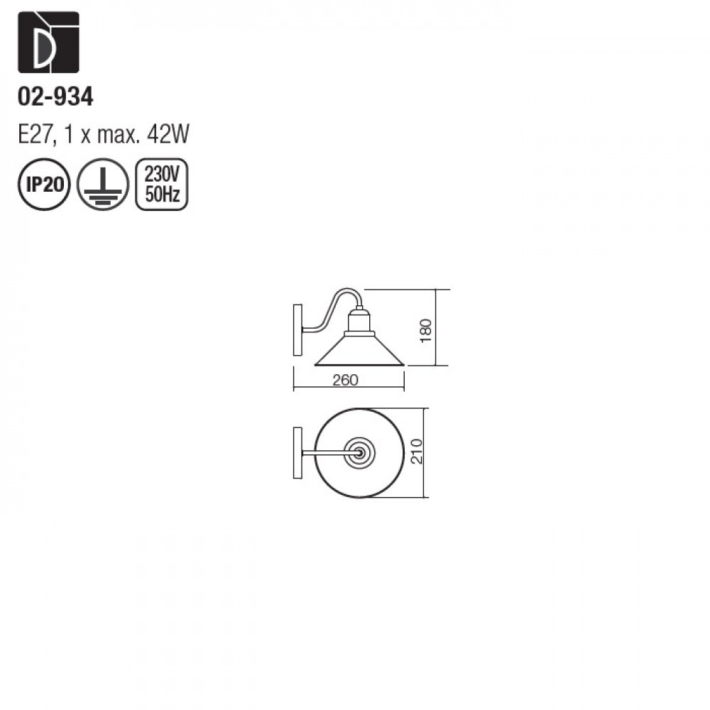 Wall lamp Smarter Verner, metal, matt brown, 1XE27, H.18 cm