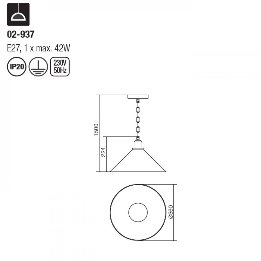 Suspension Smarter Verner, metal, matt brown, 1XE27, D.36 cm